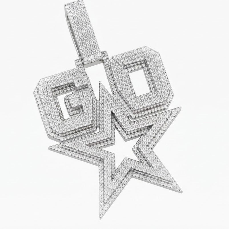 Custom GO Letter With Start Diamond Pendant