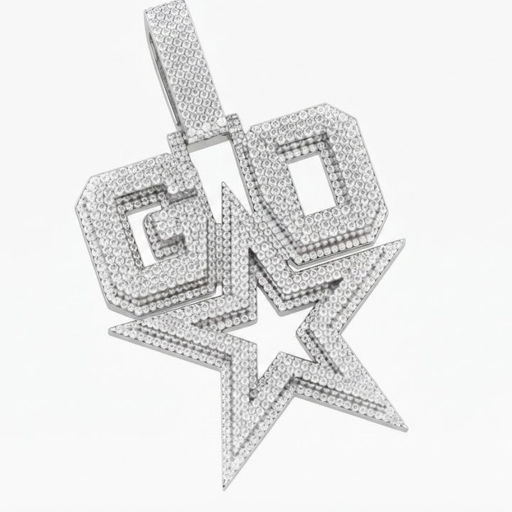 Custom GO Letter With Start Diamond Pendant