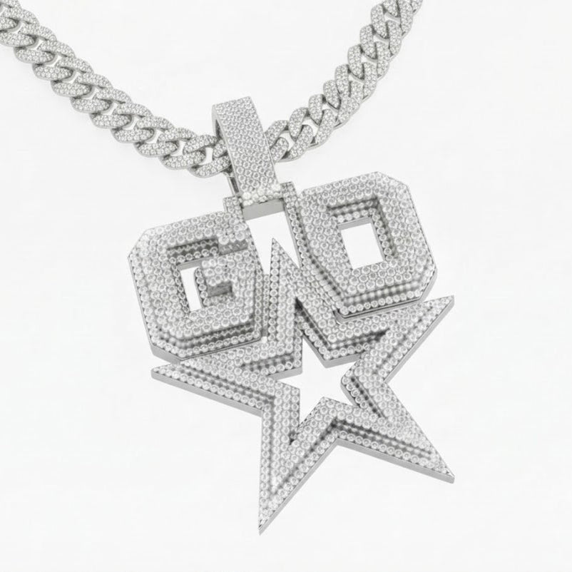 Custom GO Letter With Start Diamond Pendant