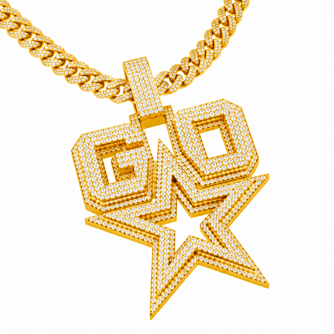 Custom GO Letter With Start Diamond Pendant