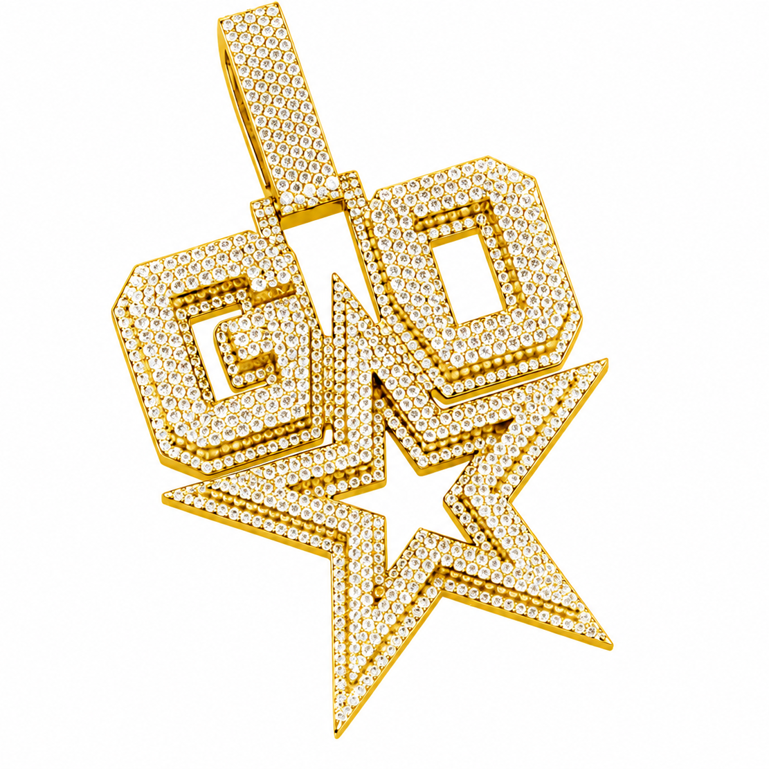 Custom GO Letter With Start Diamond Pendant