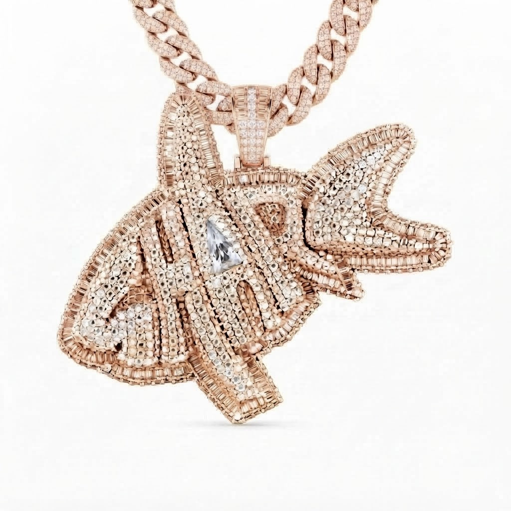 Custom Shark Fish Diamond Pendant
