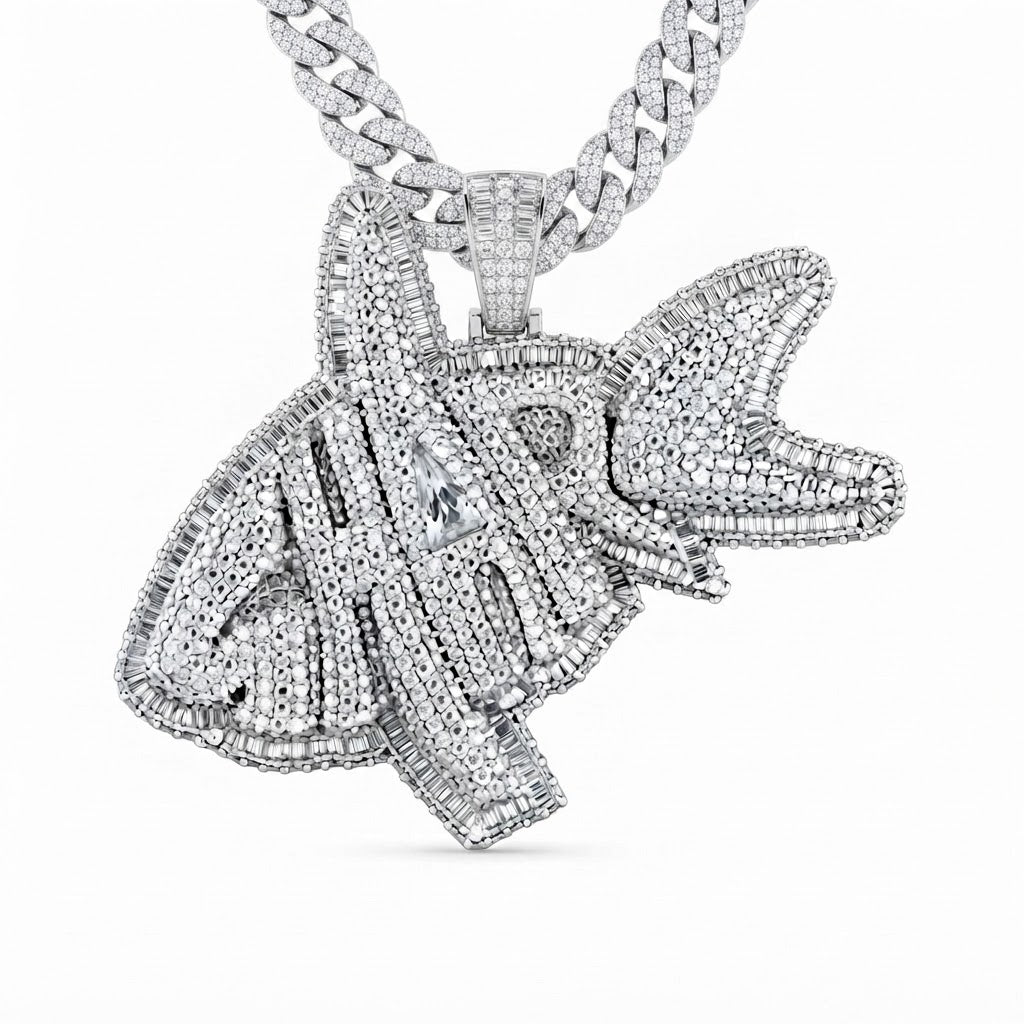 Custom Shark Fish Diamond Pendant