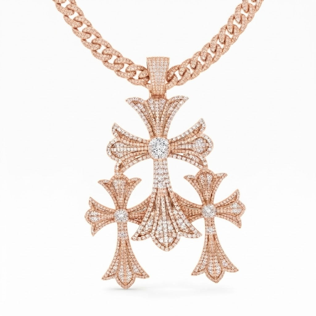 Triple Cross Layered Diamond Pendant