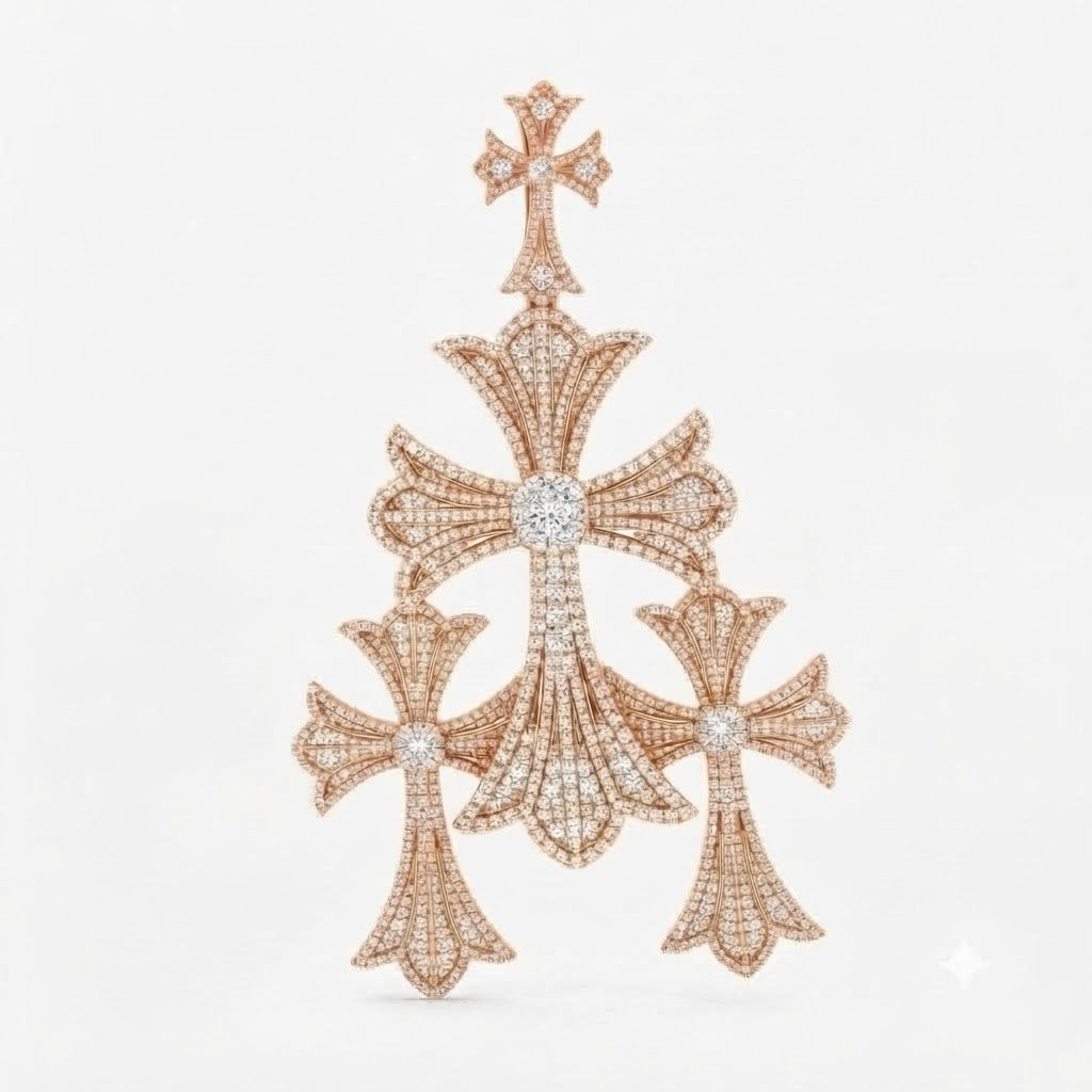 Triple Cross Layered Diamond Pendant