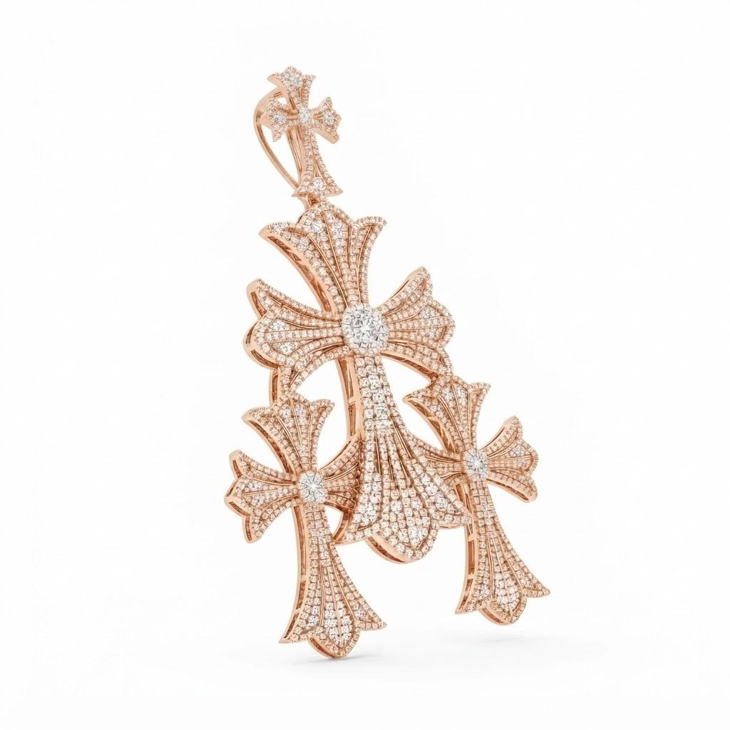 Triple Cross Layered Diamond Pendant