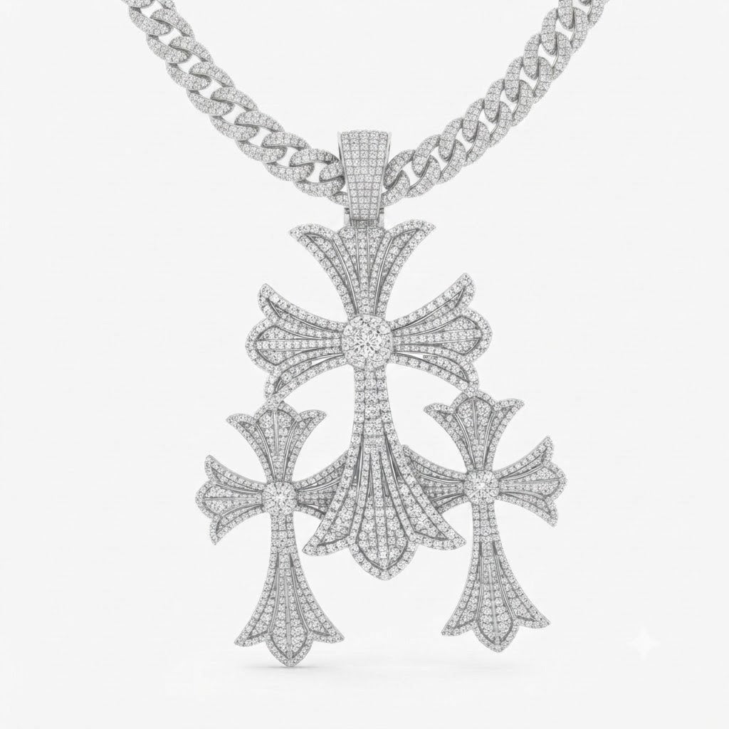 Triple Cross Layered Diamond Pendant