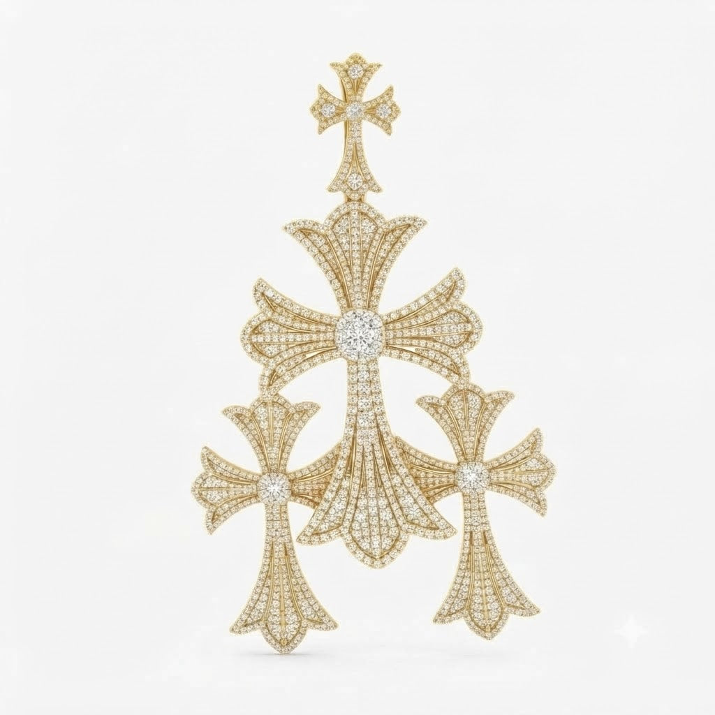 Triple Cross Layered Diamond Pendant