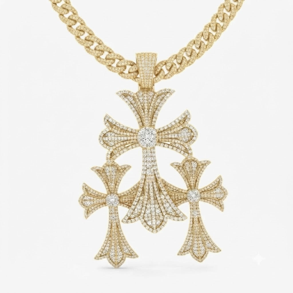 Triple Cross Layered Diamond Pendant