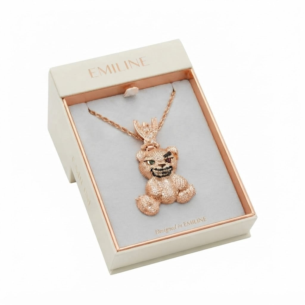 Spiked Bear With Crossed Swords Diamond Pendant