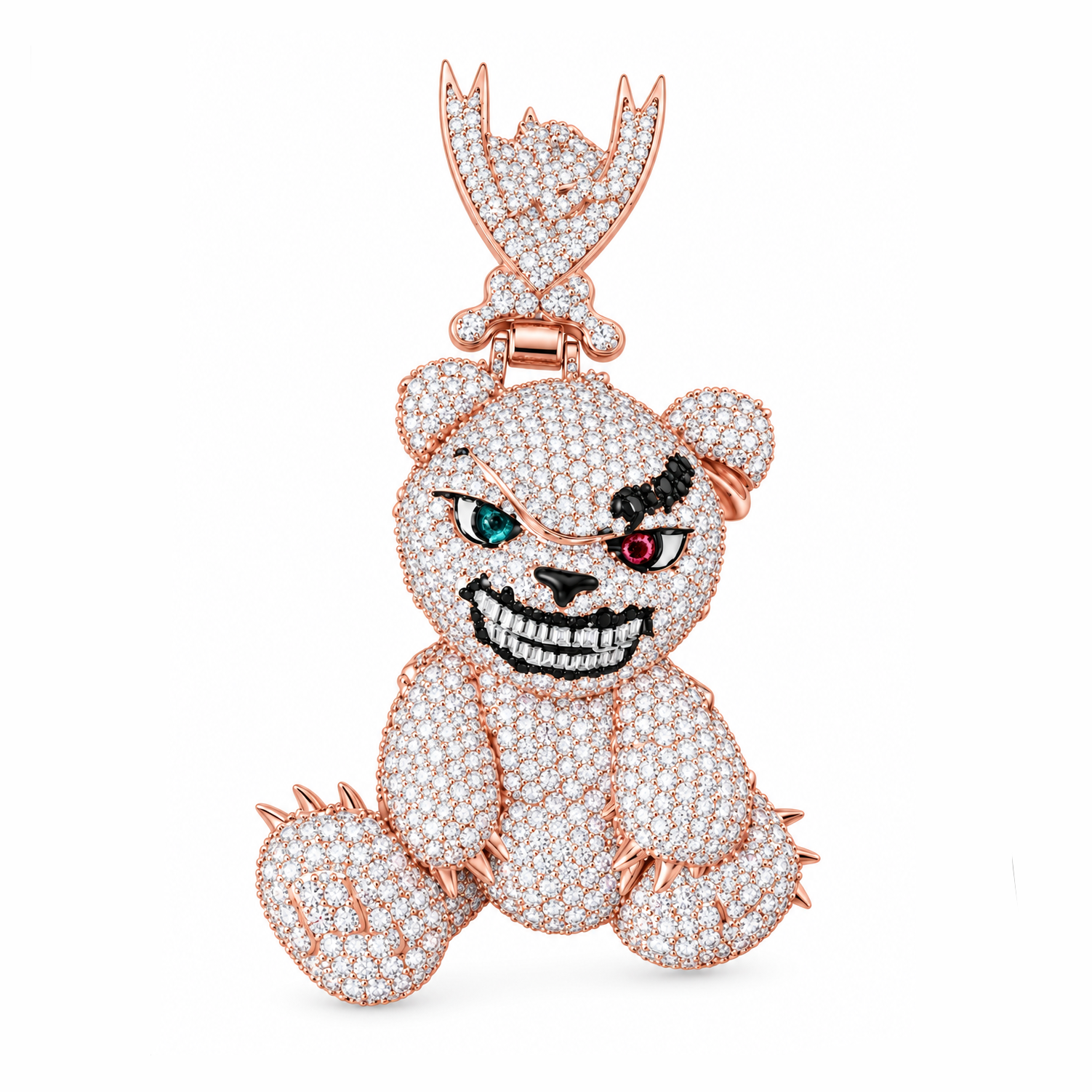 Spiked Bear With Crossed Swords Diamond Pendant