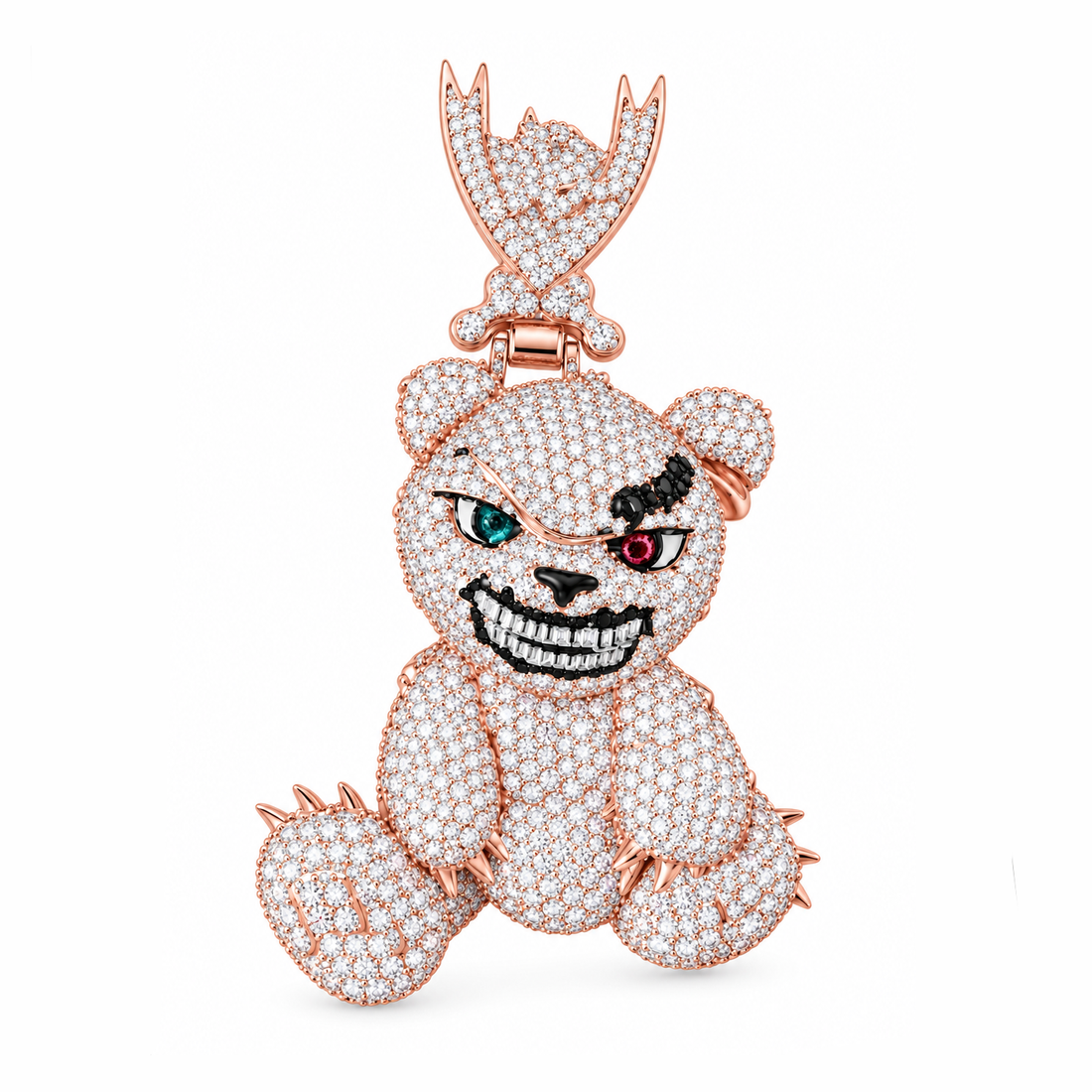 Spiked Bear With Crossed Swords Diamond Pendant