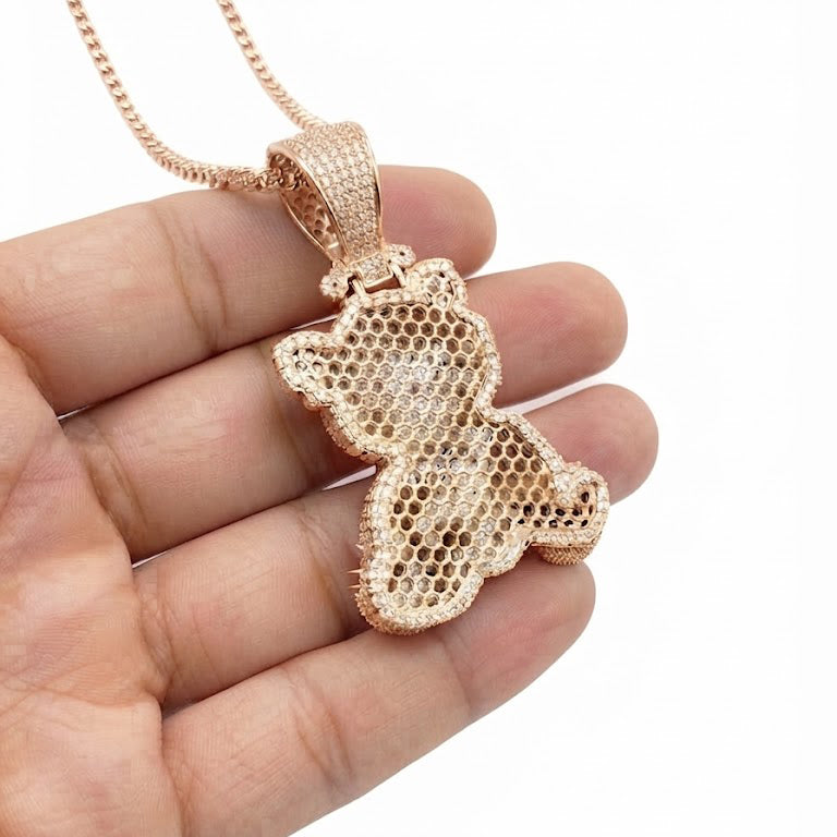 Spiked Bear With Crossed Swords Diamond Pendant