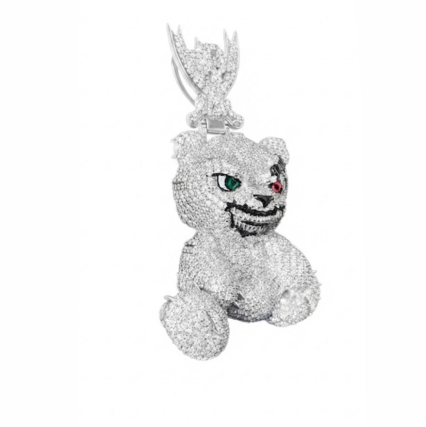 Spiked Bear With Crossed Swords Diamond Pendant
