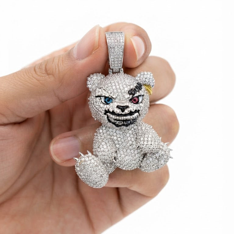 Spiked Bear With Crossed Swords Diamond Pendant