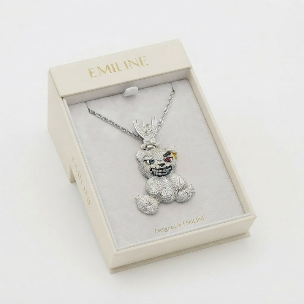 Spiked Bear With Crossed Swords Diamond Pendant