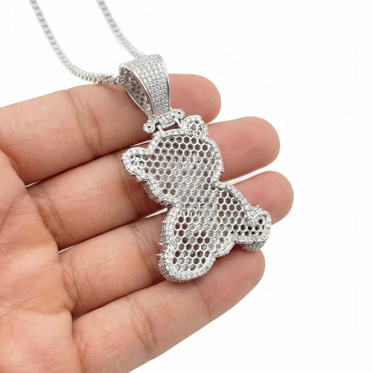 Spiked Bear With Crossed Swords Diamond Pendant