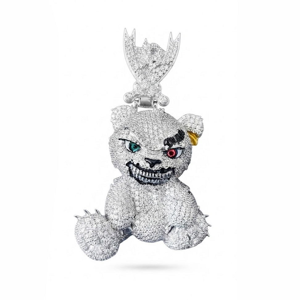 Spiked Bear With Crossed Swords Diamond Pendant