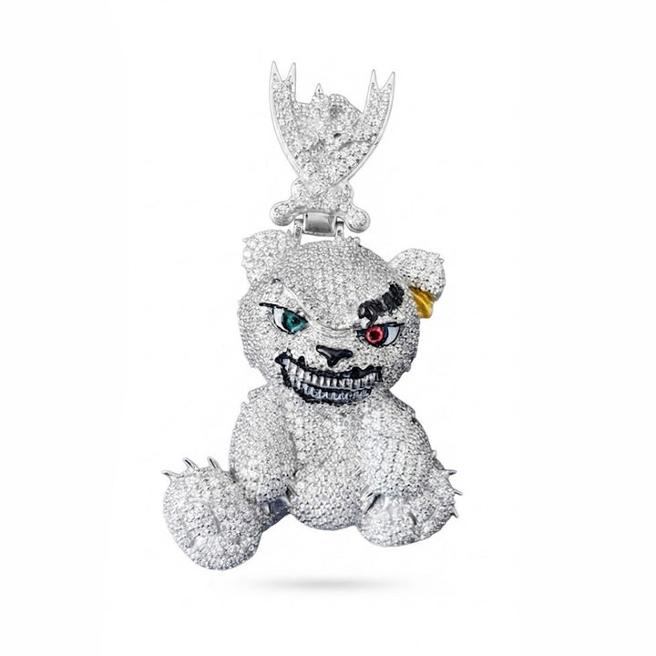 Spiked Bear With Crossed Swords Diamond Pendant