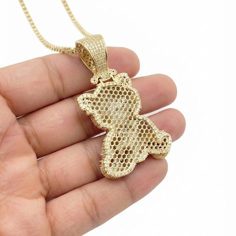 Spiked Bear With Crossed Swords Diamond Pendant