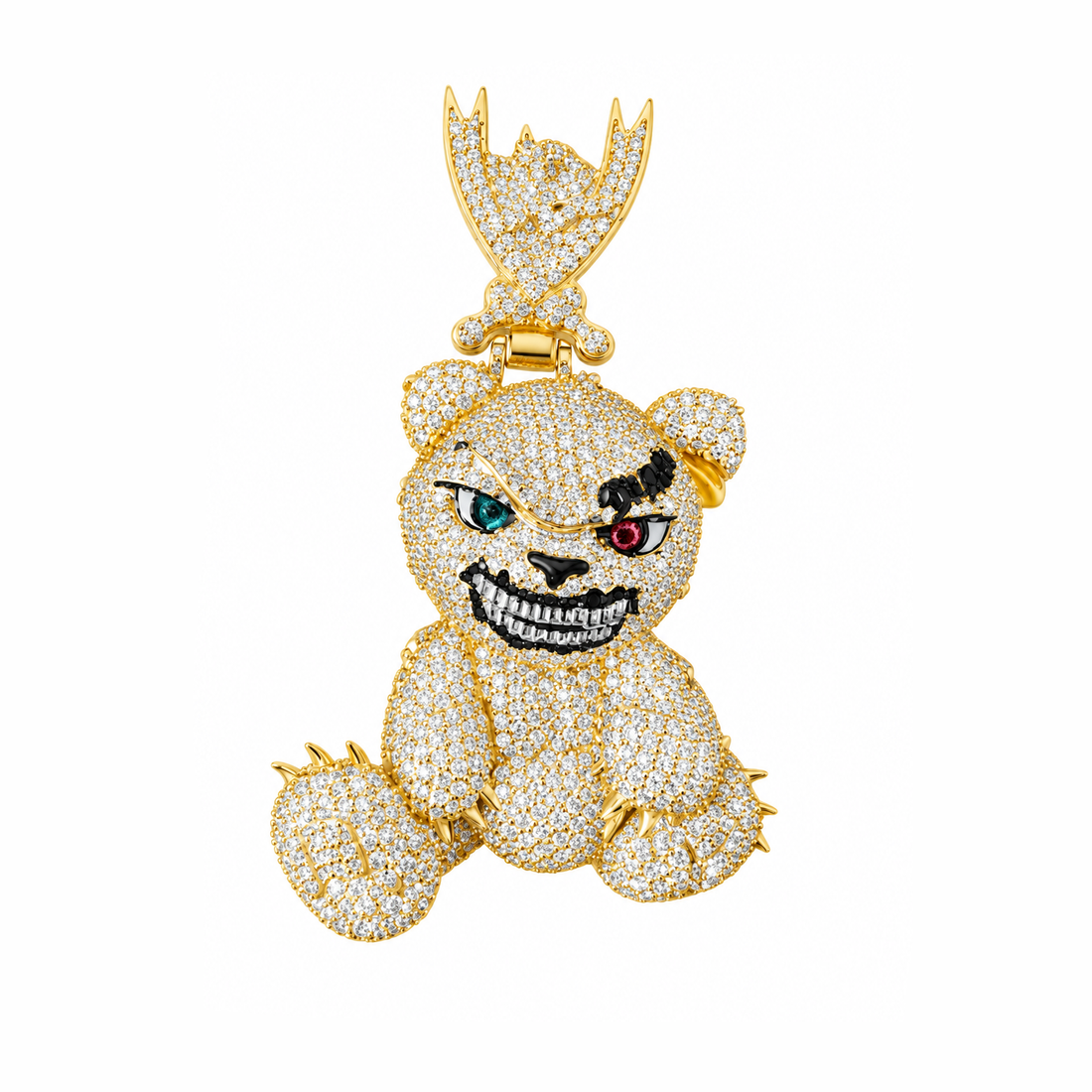 Spiked Bear With Crossed Swords Diamond Pendant