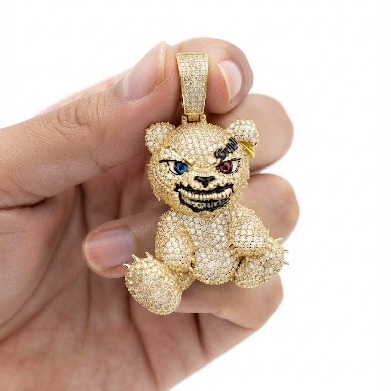 Spiked Bear With Crossed Swords Diamond Pendant