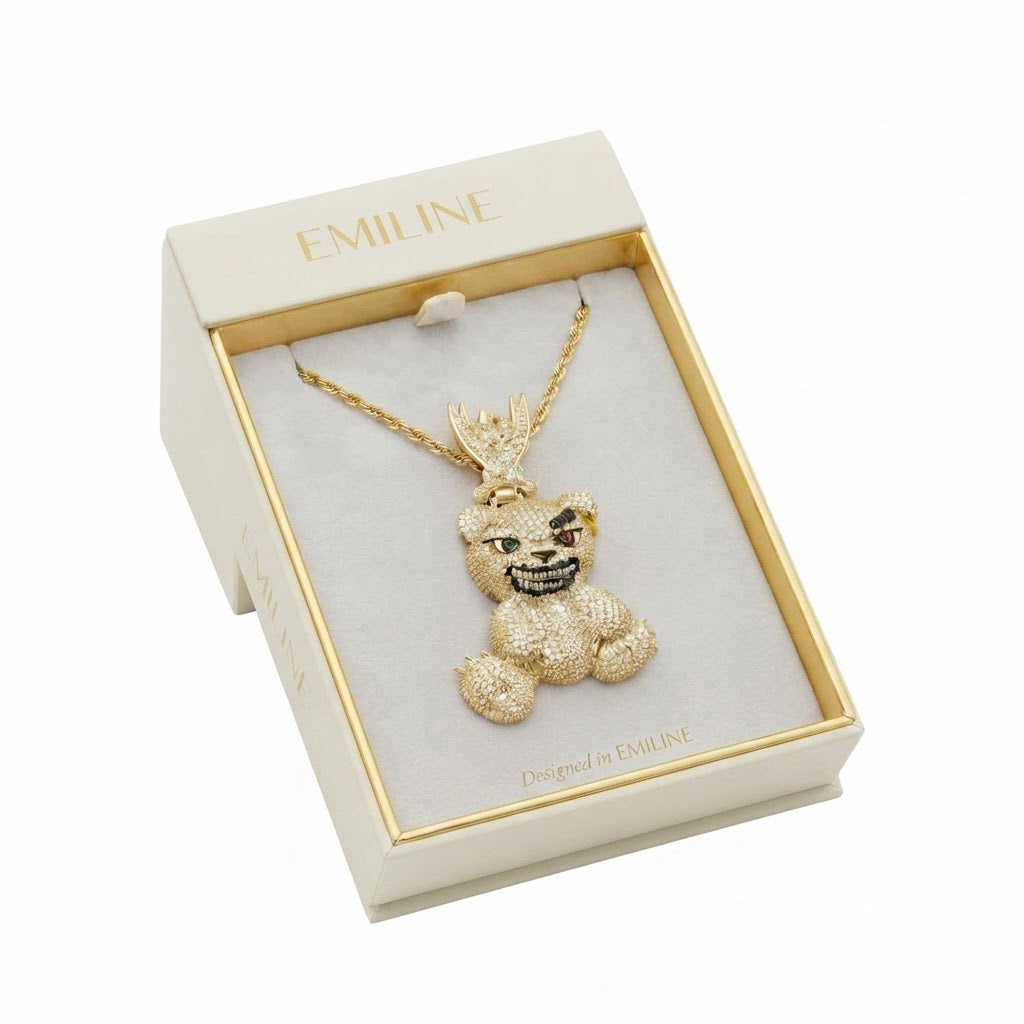 Spiked Bear With Crossed Swords Diamond Pendant