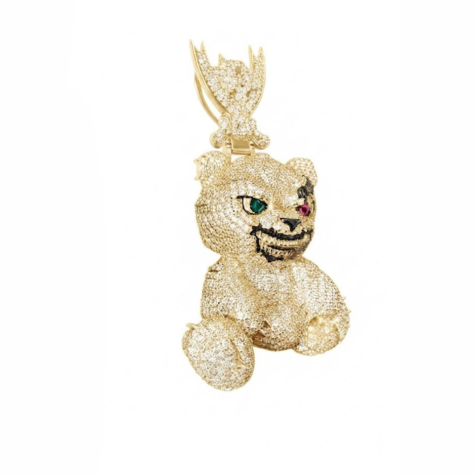Spiked Bear With Crossed Swords Diamond Pendant