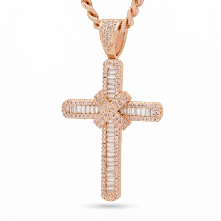 Iced Cross Baguette Diamond Pendant