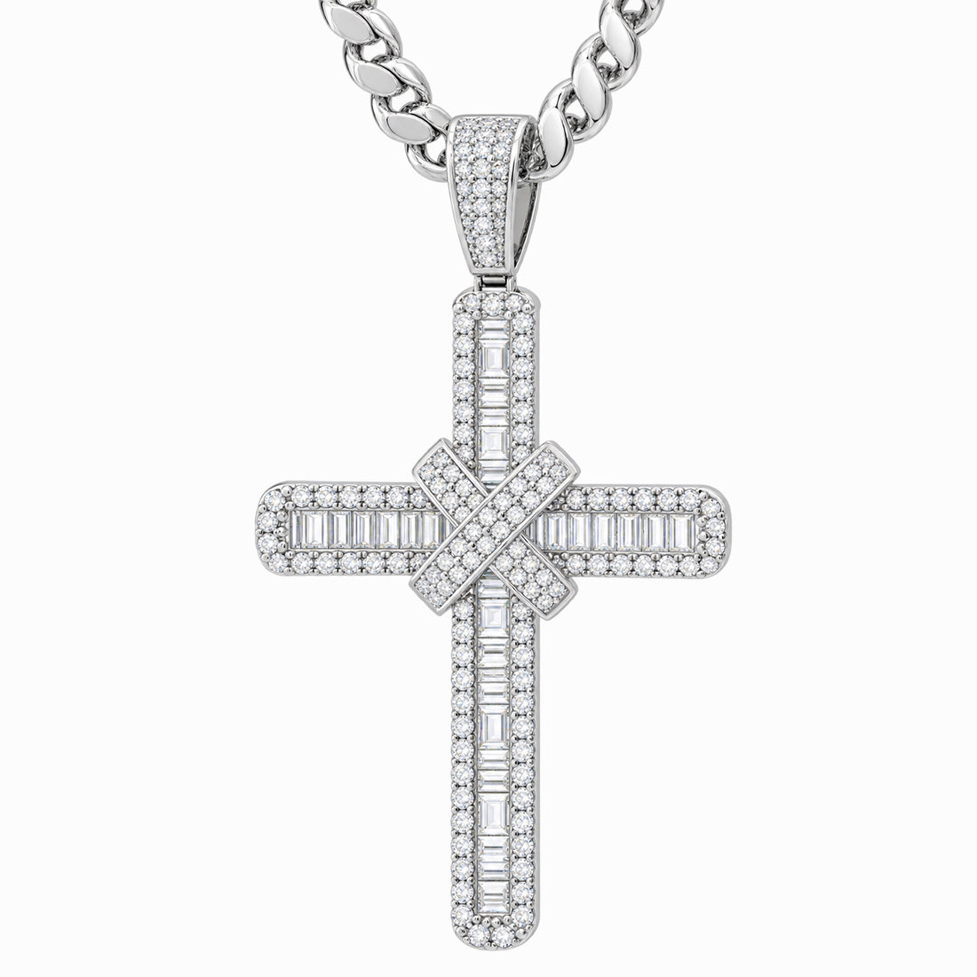 Iced Cross Baguette Diamond Pendant