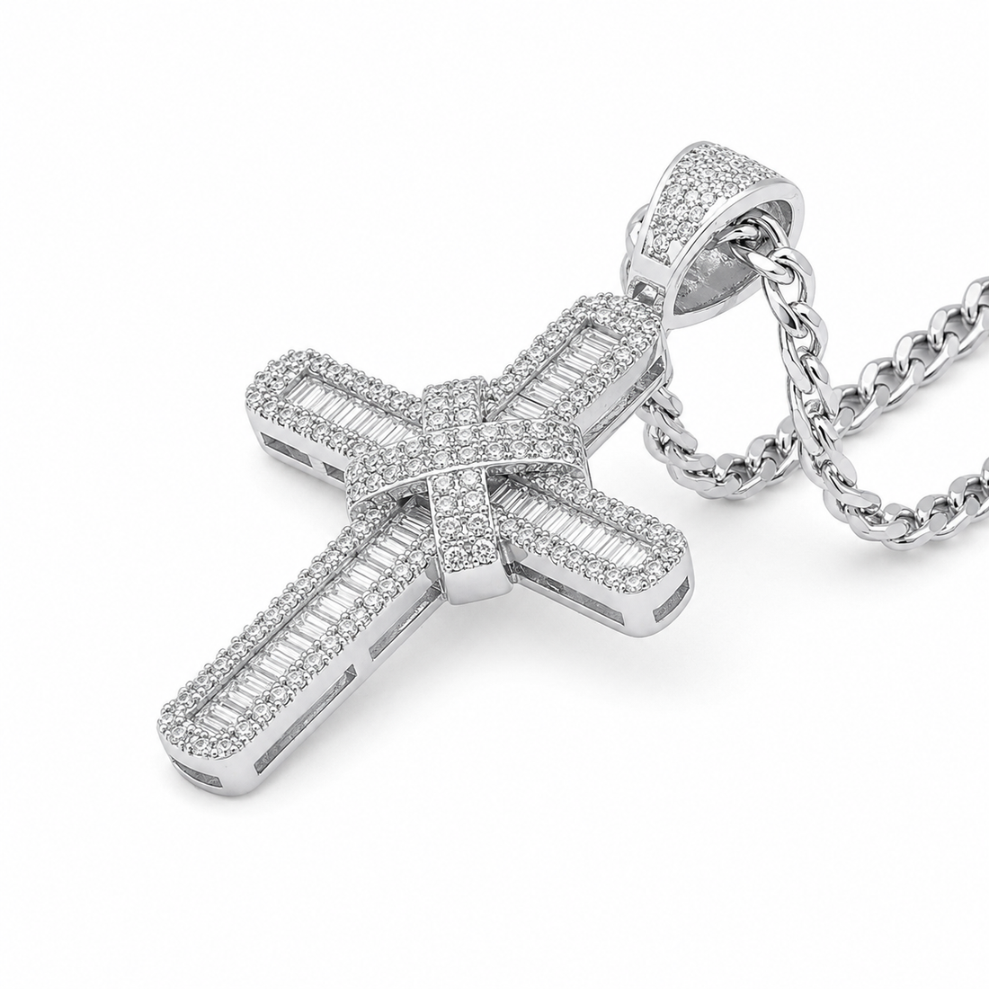 Iced Cross Baguette Diamond Pendant