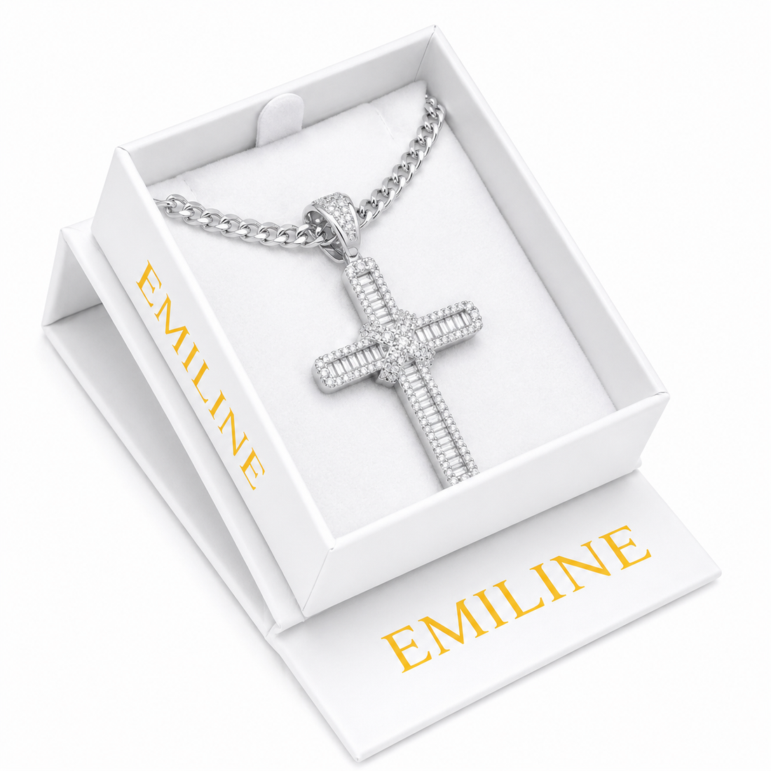 Iced Cross Baguette Diamond Pendant