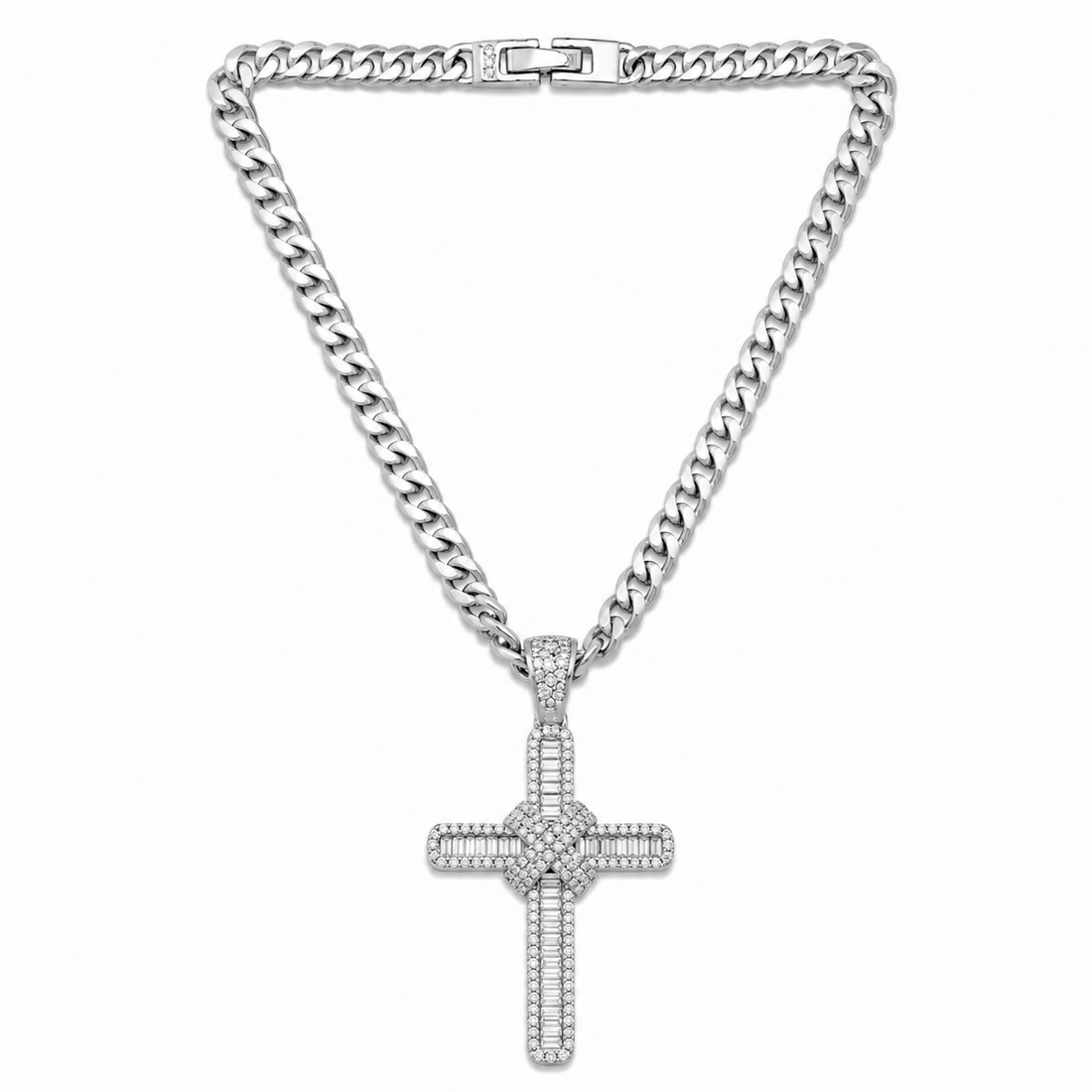 Iced Cross Baguette Diamond Pendant