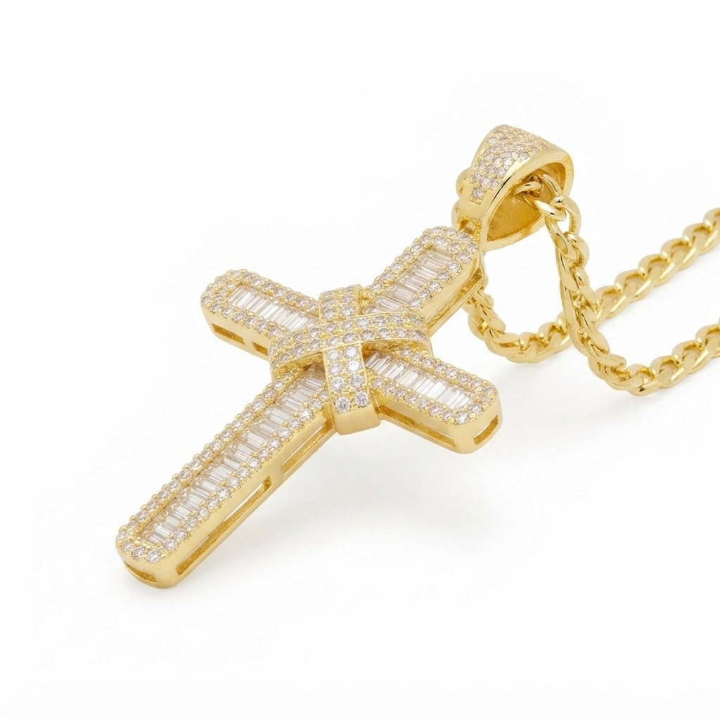 Iced Cross Baguette Diamond Pendant