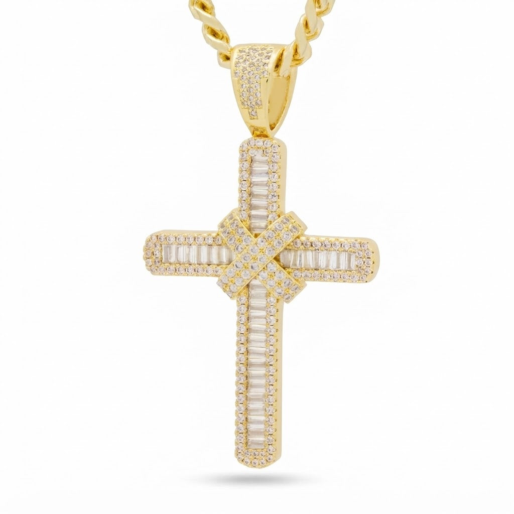 Iced Cross Baguette Diamond Pendant