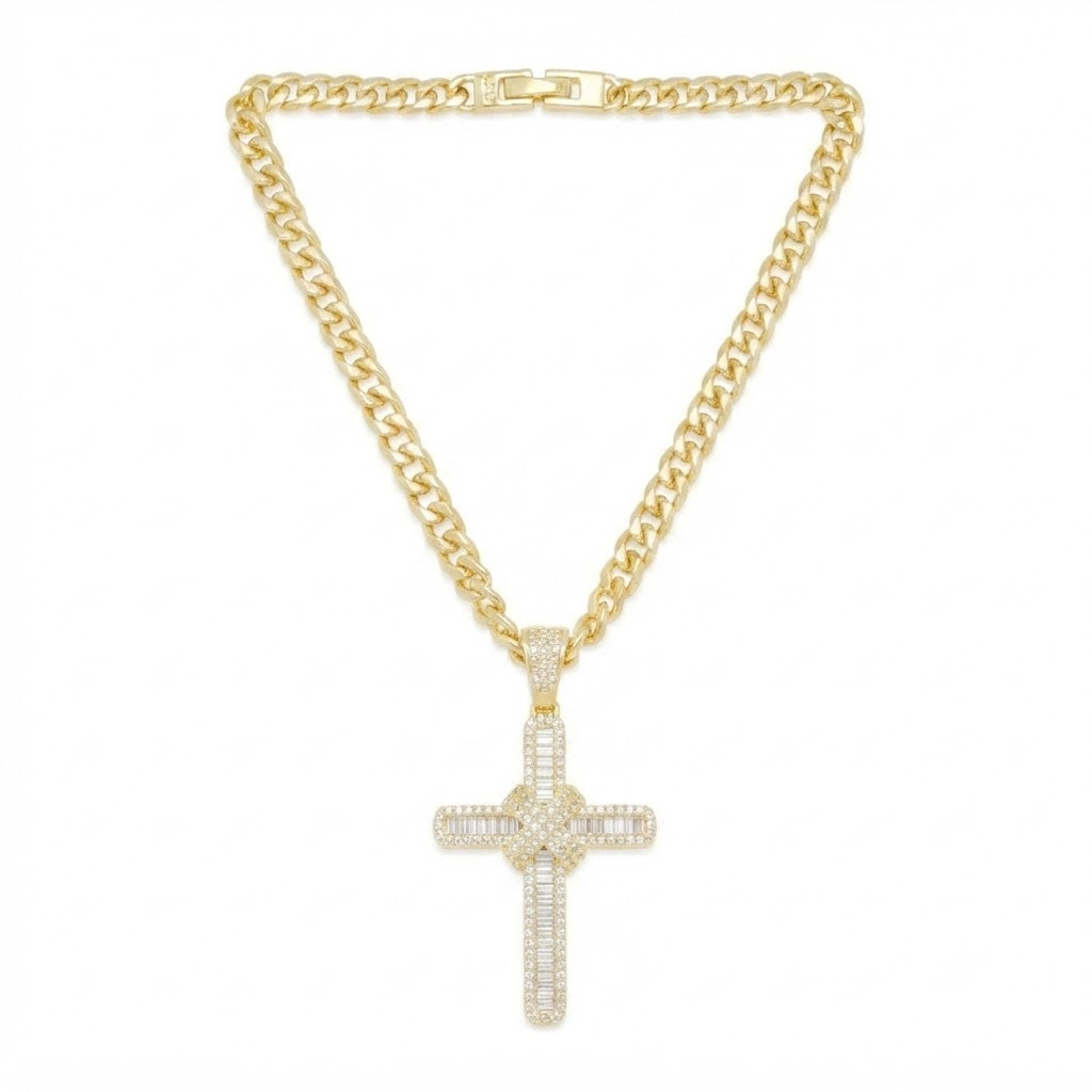 Iced Cross Baguette Diamond Pendant
