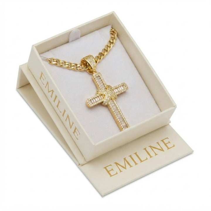 Iced Cross Baguette Diamond Pendant