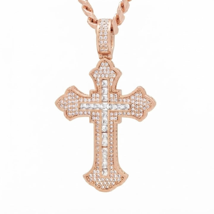 Iced Moissanite Cross Pendant Necklace