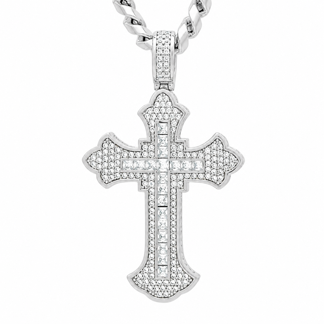 Iced Moissanite Cross Pendant Necklace