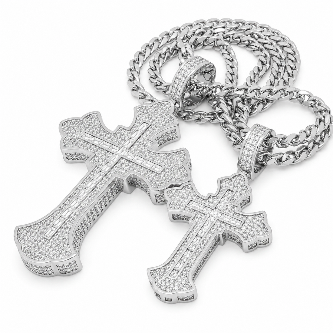 Iced Moissanite Cross Pendant Necklace
