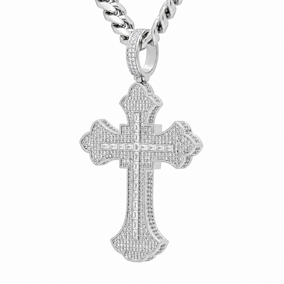 Iced Moissanite Cross Pendant Necklace