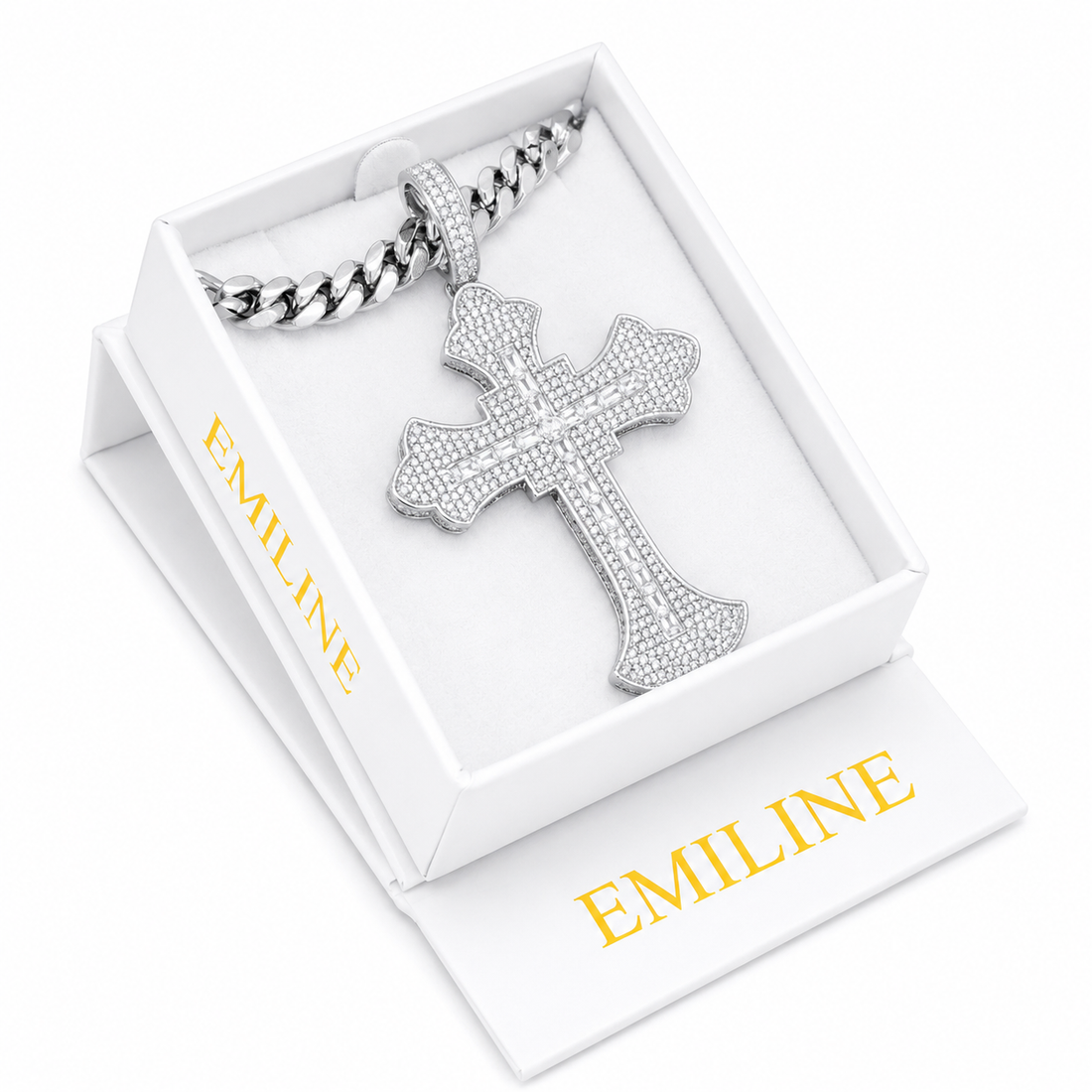 Iced Moissanite Cross Pendant Necklace