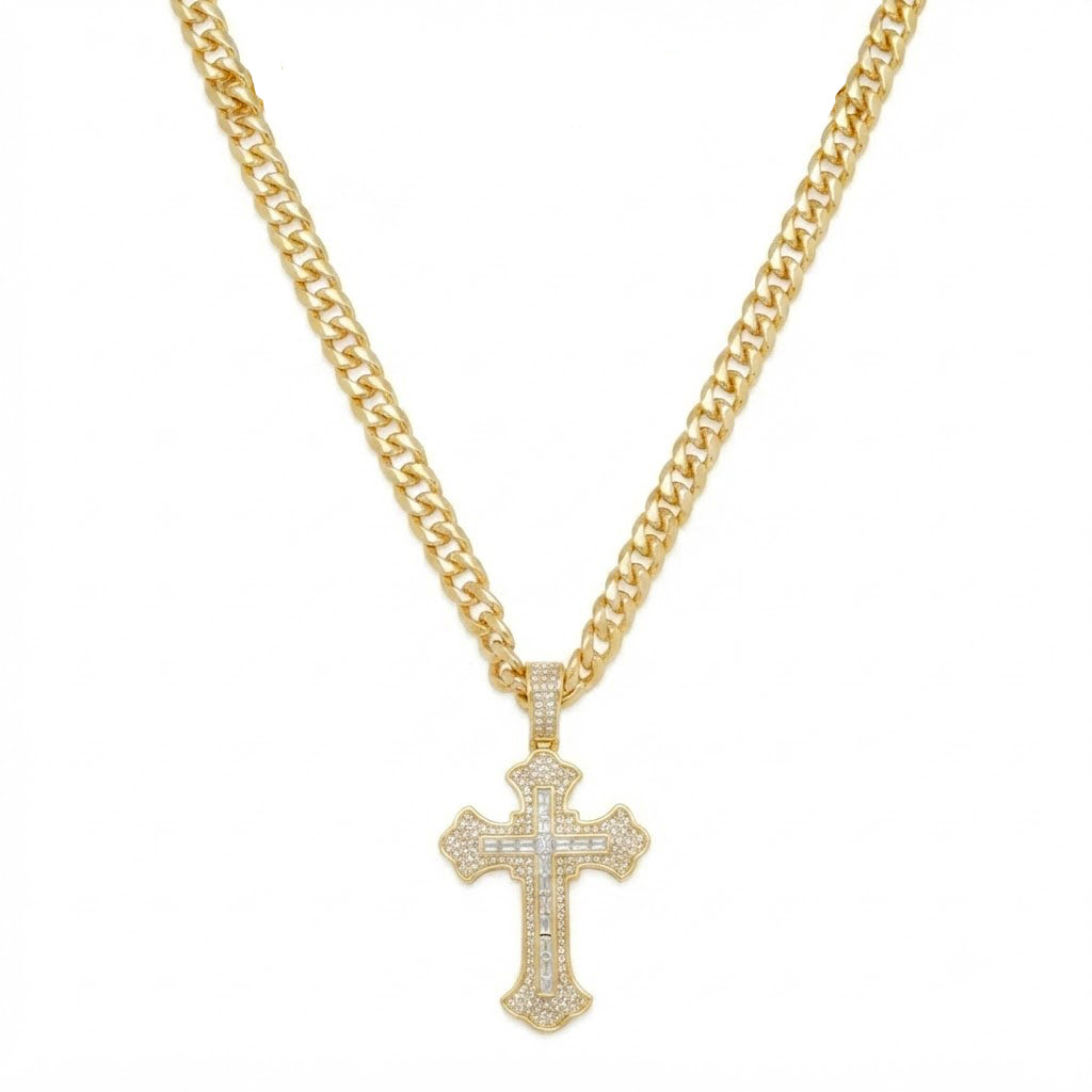 Iced Moissanite Cross Pendant Necklace