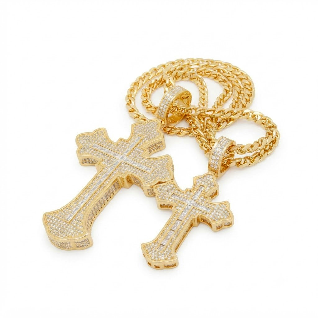 Iced Moissanite Cross Pendant Necklace