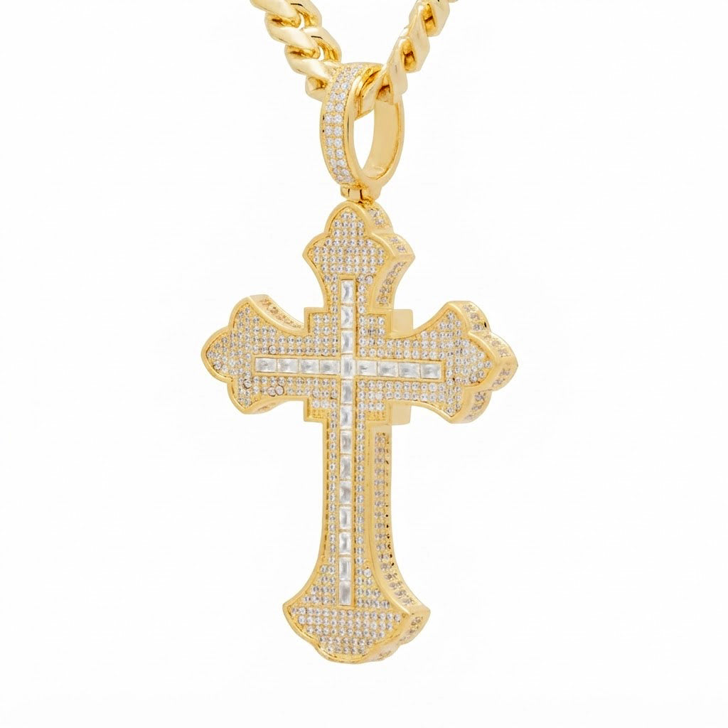 Iced Moissanite Cross Pendant Necklace