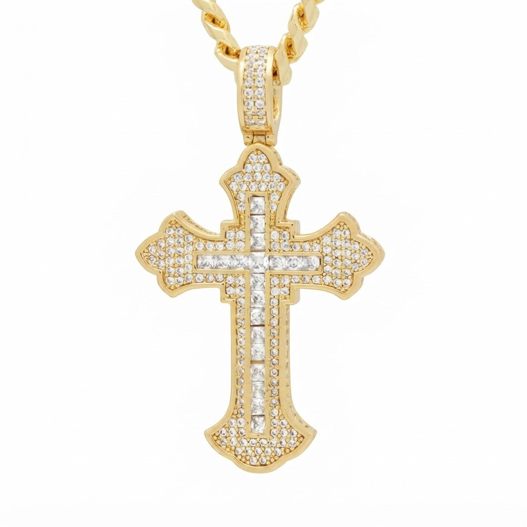 Iced Moissanite Cross Pendant Necklace