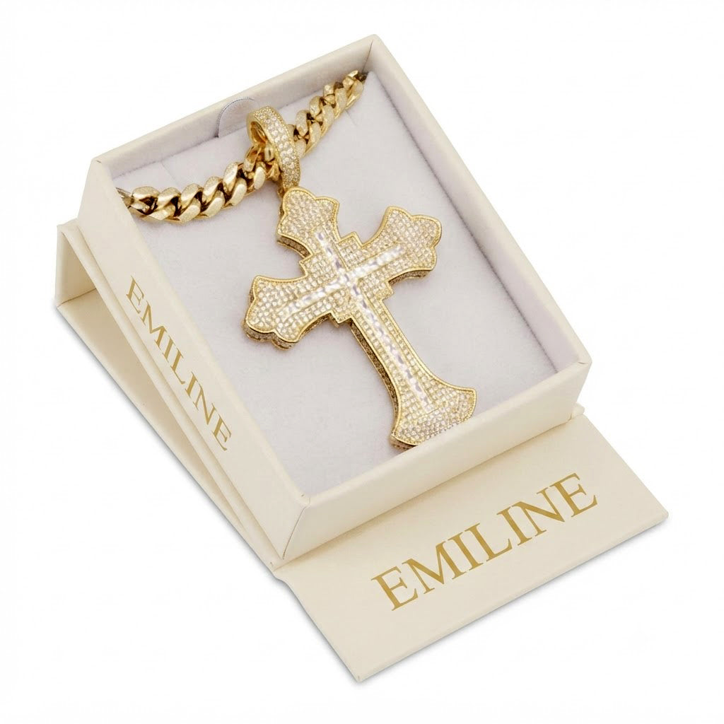 Iced Moissanite Cross Pendant Necklace
