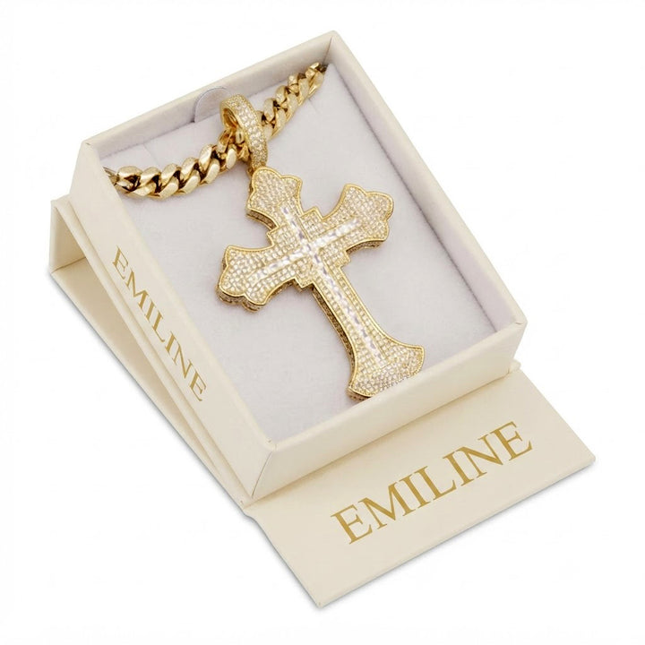Iced Moissanite Cross Pendant Necklace