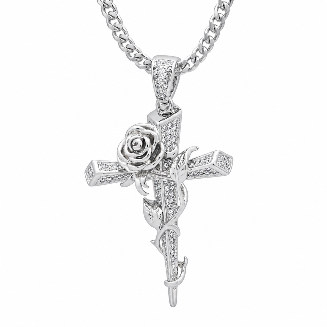 Rose Cross Diamond Pendant