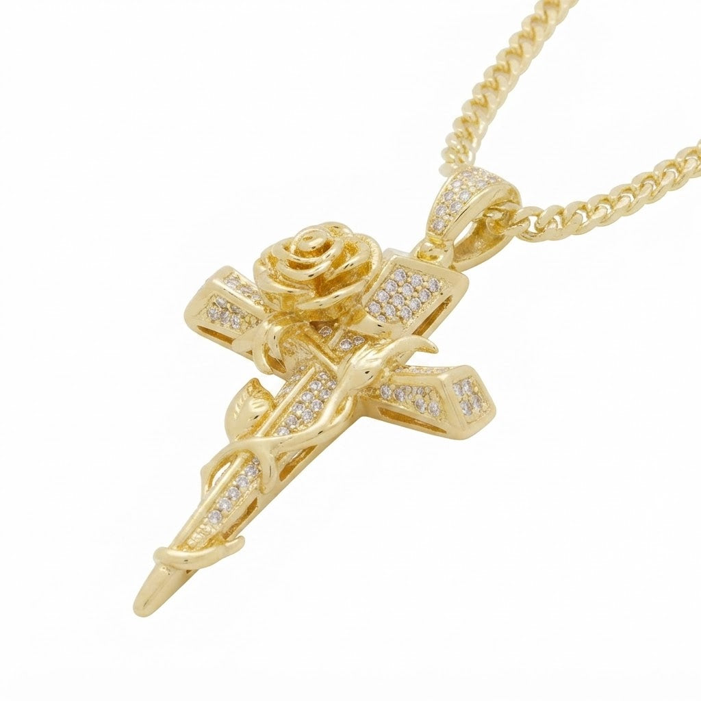 Rose Cross Diamond Pendant